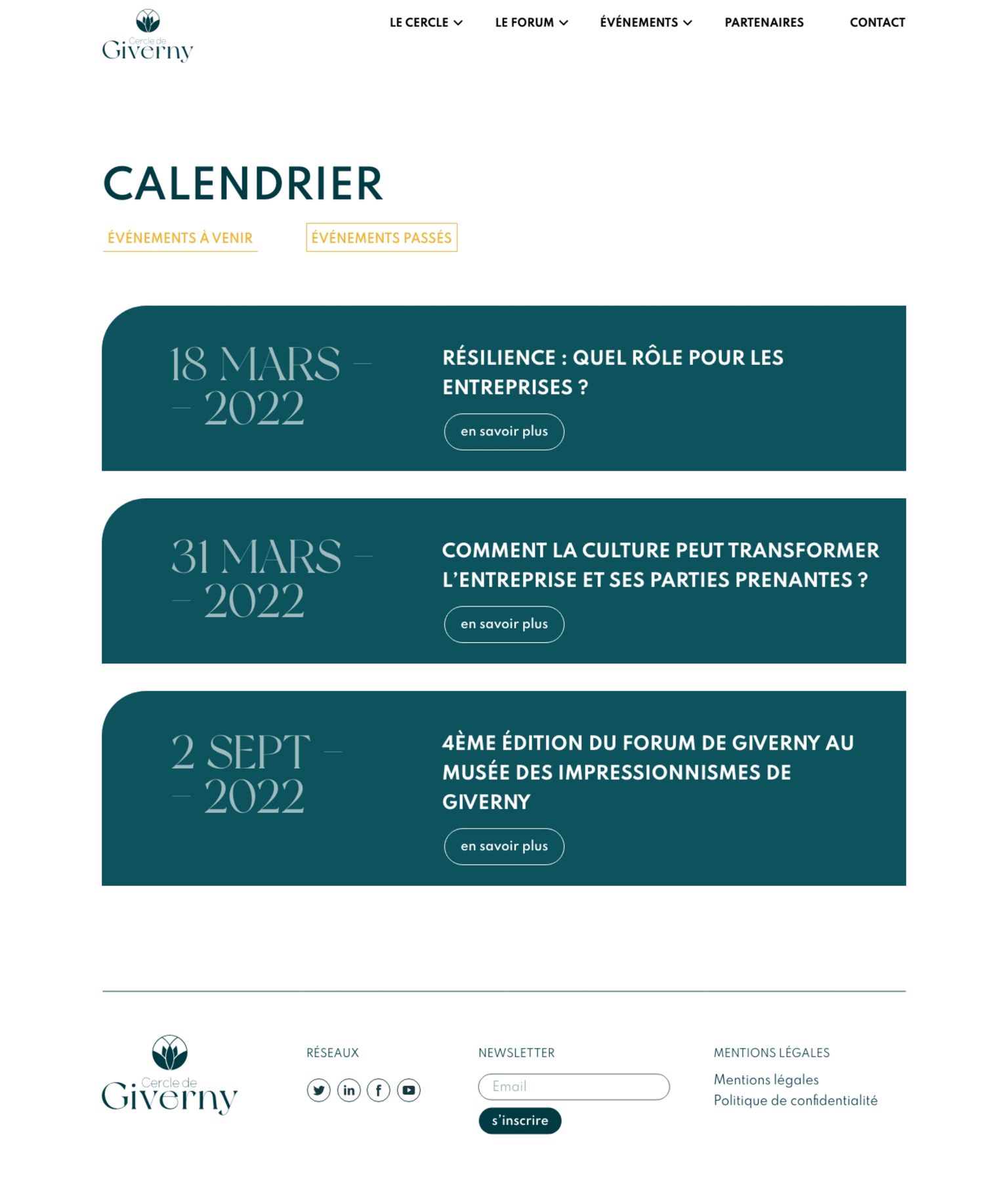 Calendrier du site giverny